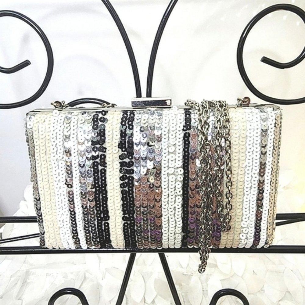 Colette bag clutch silver gold sequin hardcase